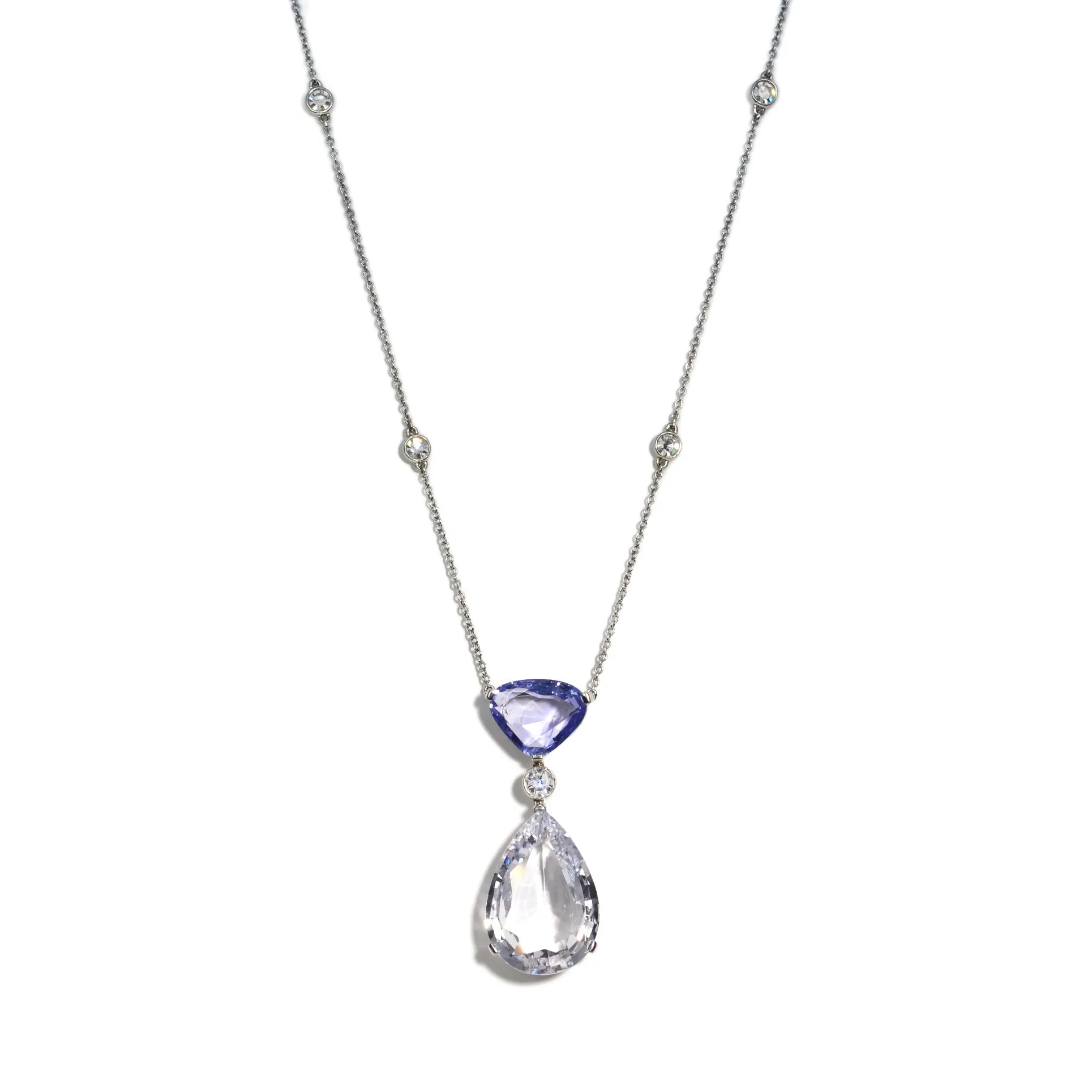 Eclat Jewels - Pendant Necklace with Blue Sapphire, White Sapphire and Diamonds, Platinum