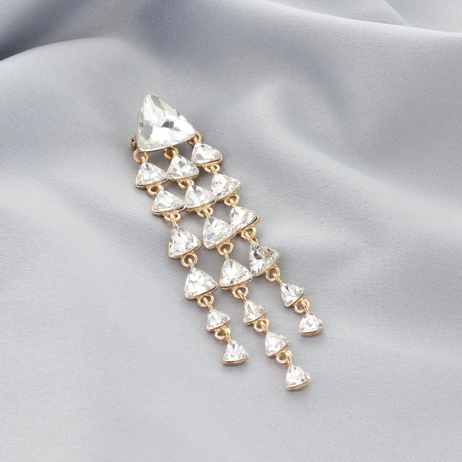 Everly Triangle 3-Tier Rhinestone Brooch - Gold