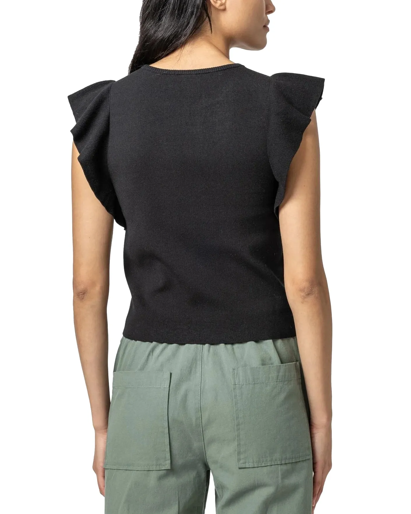 Flutter Sleeve Shell Sweater (Black)