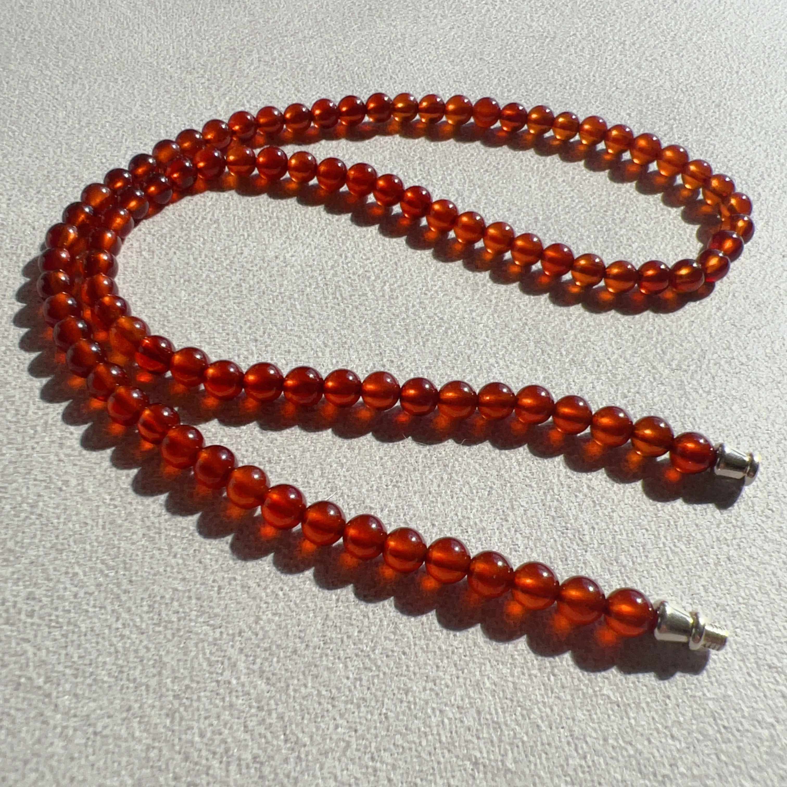 Handmade Natural Spessartine Garnet Beaded Necklace with 925 Sterling Silver Screw Lock