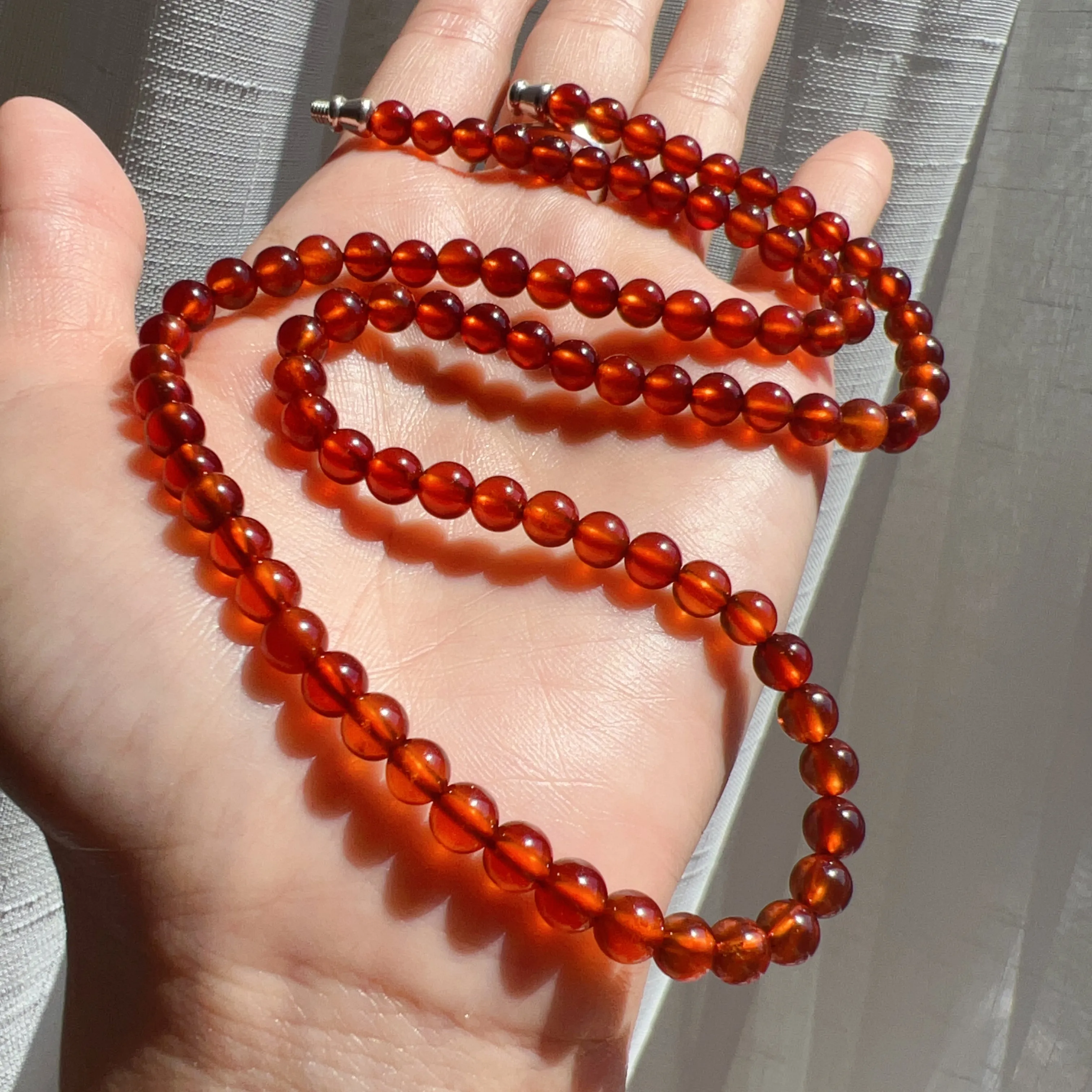 Handmade Natural Spessartine Garnet Beaded Necklace with 925 Sterling Silver Screw Lock