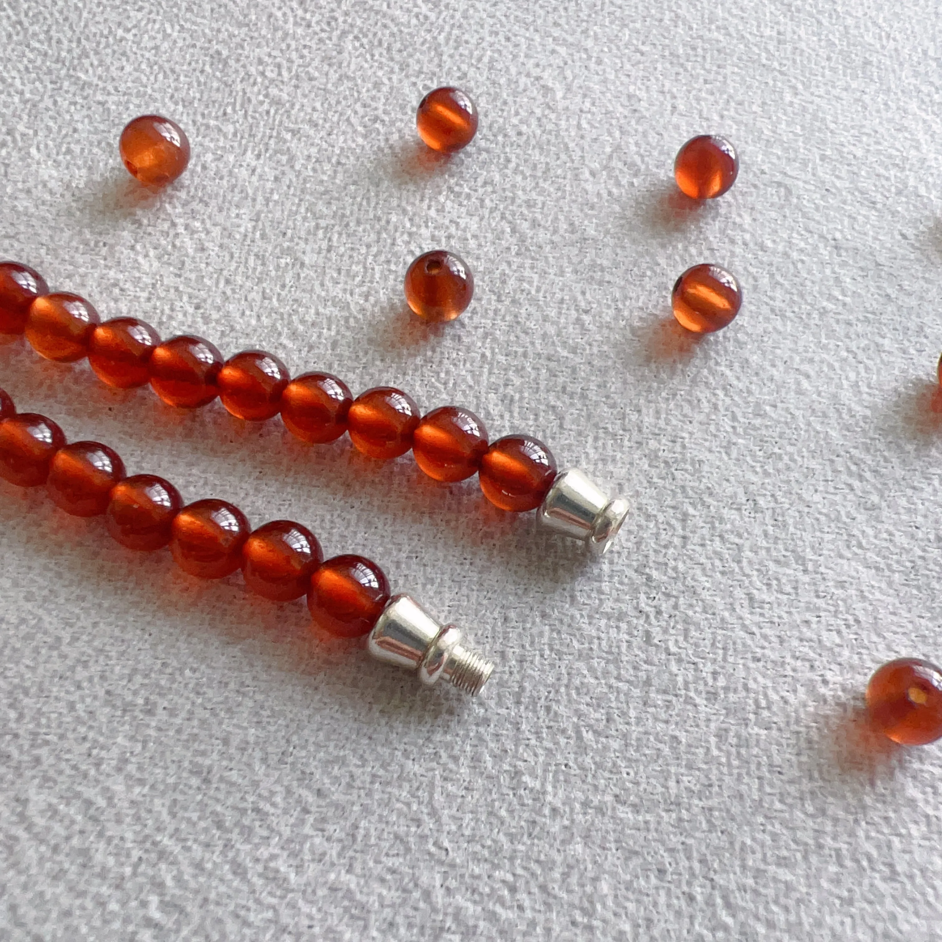 Handmade Natural Spessartine Garnet Beaded Necklace with 925 Sterling Silver Screw Lock