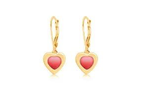 Heart Red Yellow Gold Plating Girls Leverback Earring