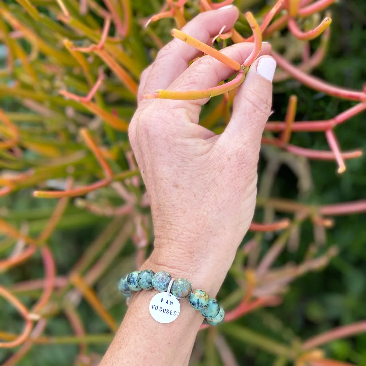 I am Focused Affirmation Bracelet with African Turquoise for Deeper Understanding of Life