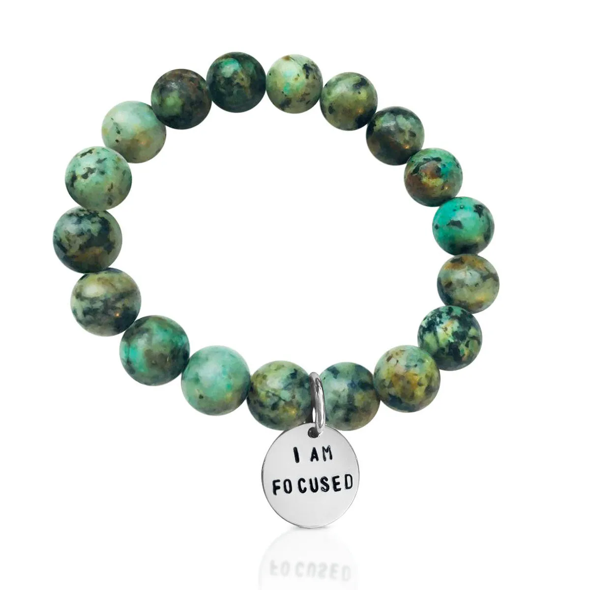 I am Focused Affirmation Bracelet with African Turquoise for Deeper Understanding of Life