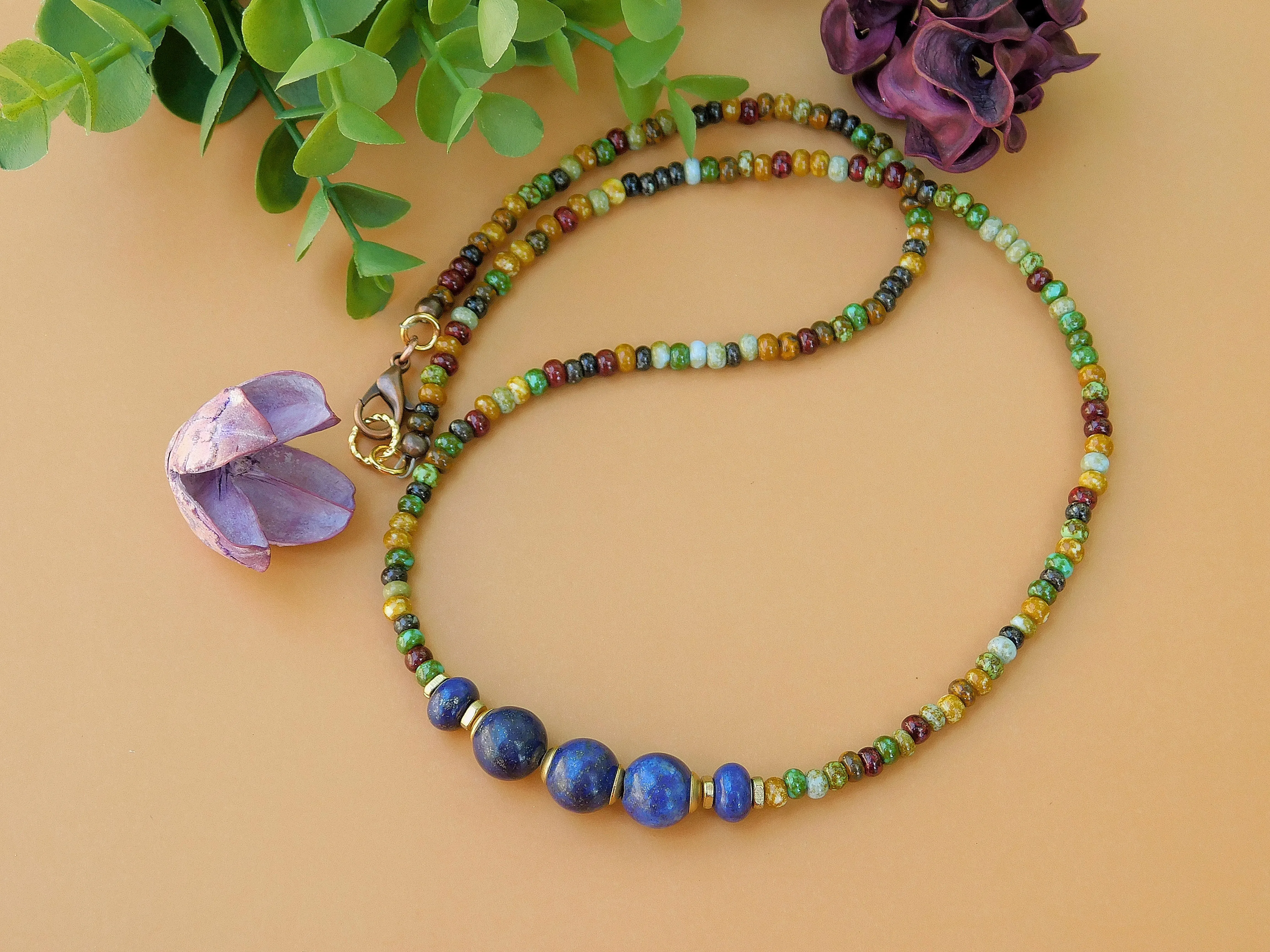 Lapis and Czech Boho Necklace