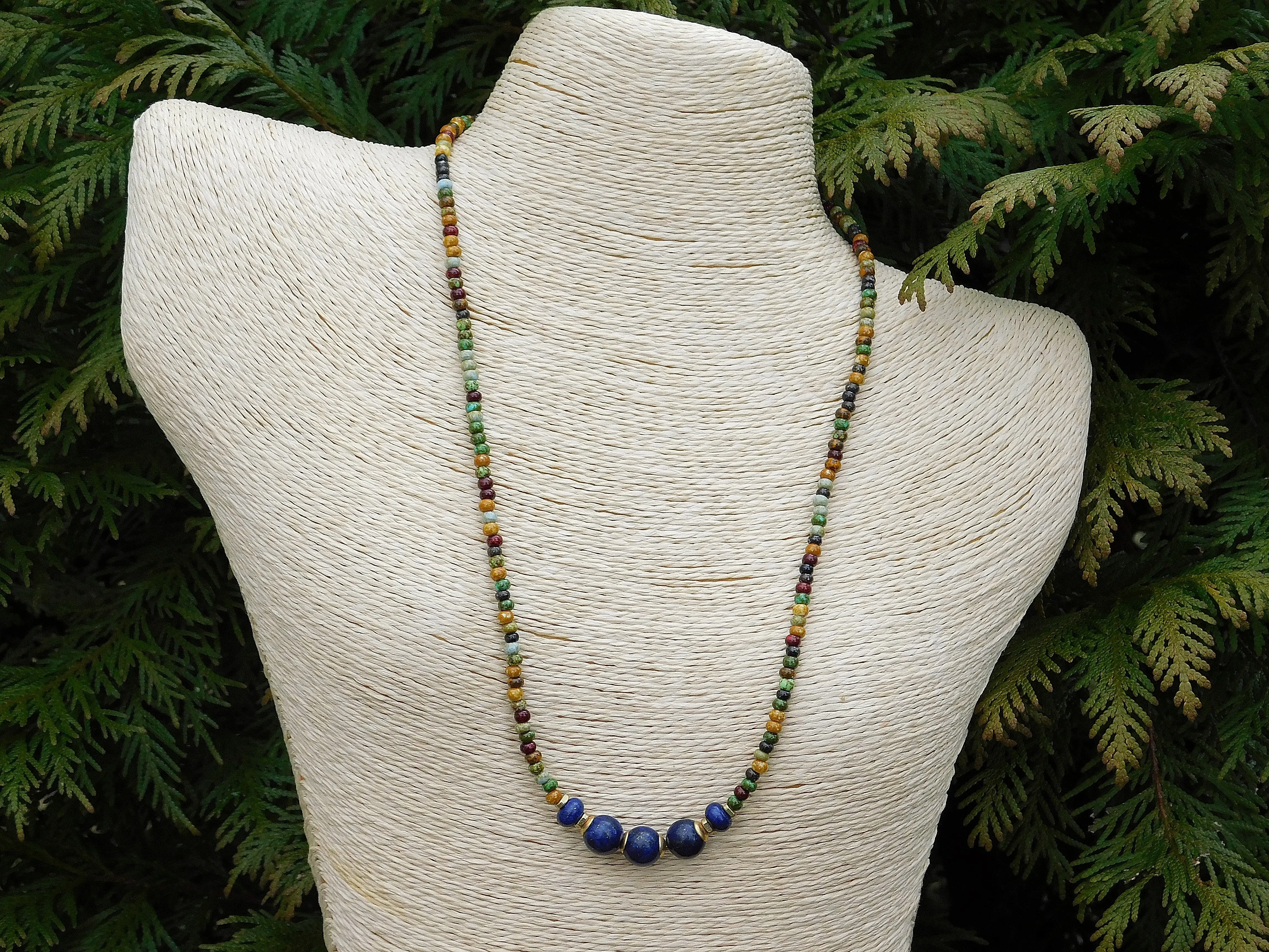 Lapis and Czech Boho Necklace