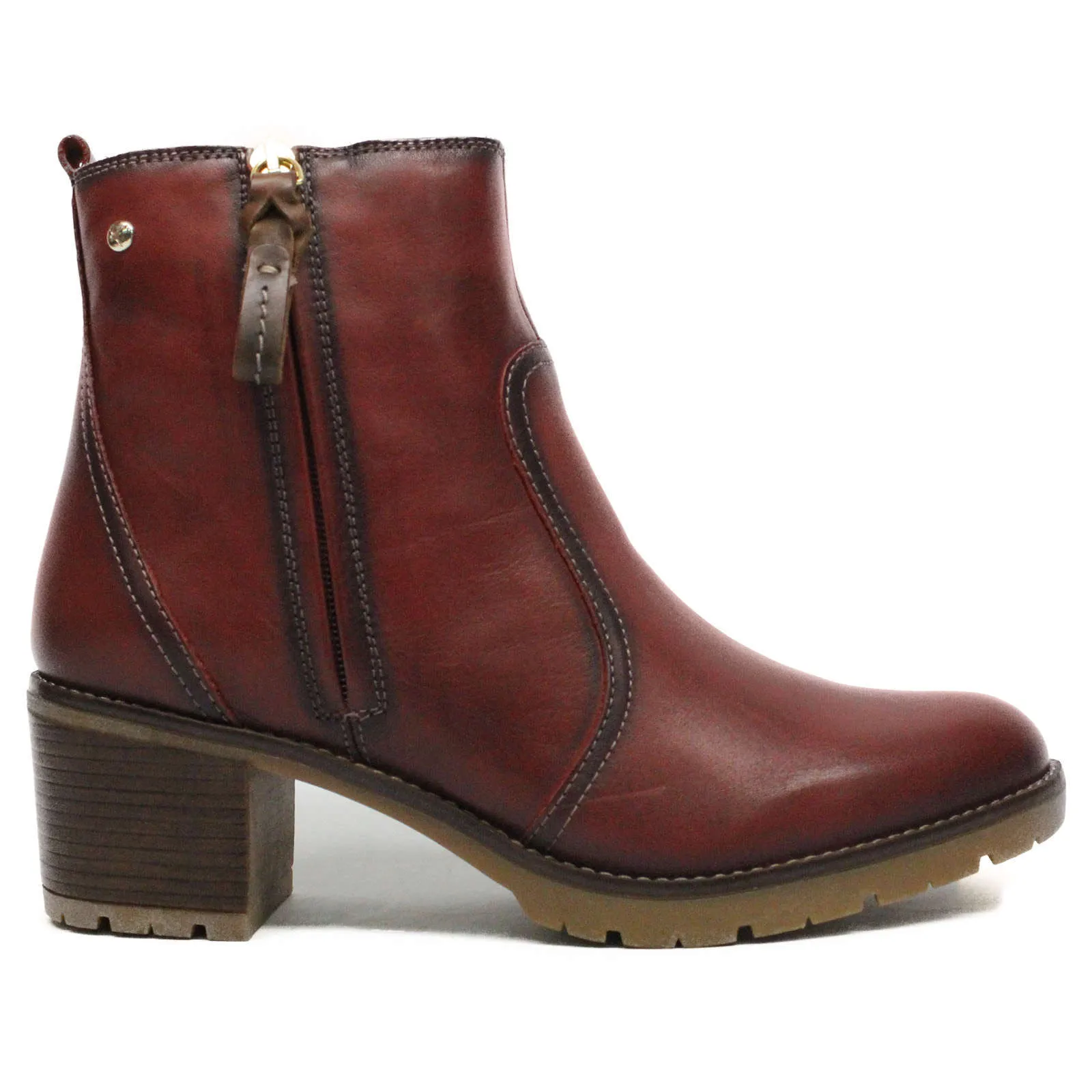 Llanes Calfskin Leather Women's Zip Up Stack Heeled Ankle Boots