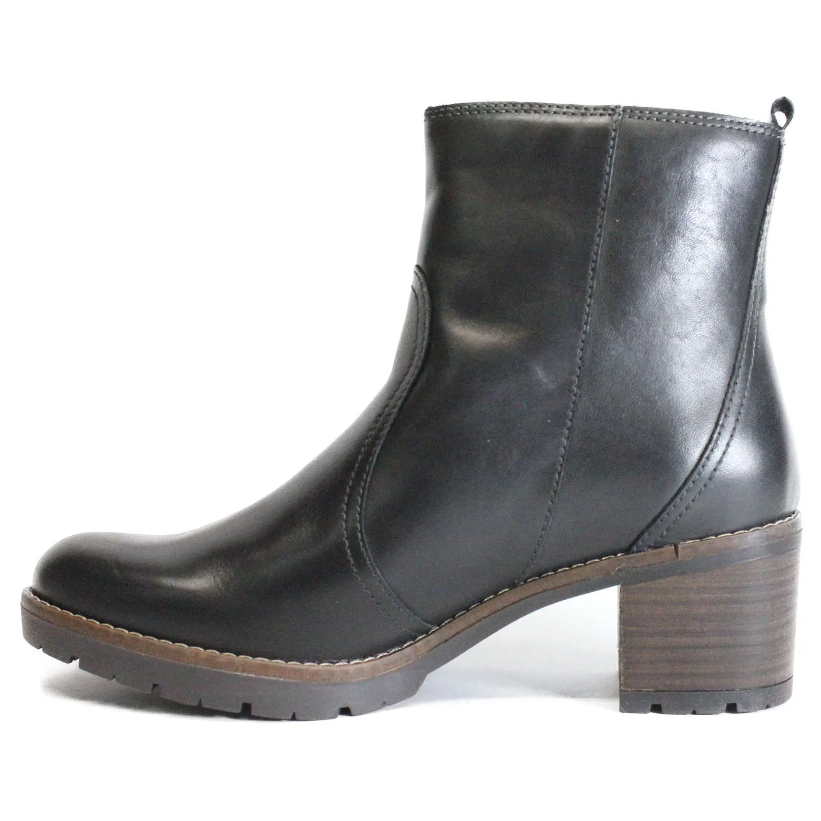 Llanes Calfskin Leather Women's Zip Up Stack Heeled Ankle Boots