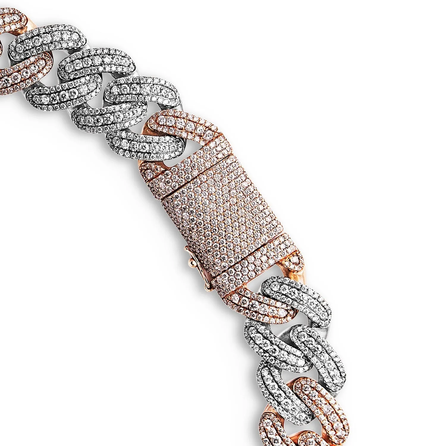 Logan 47 Carat Round Brilliant Diamond Cuban Link Chain in White and Rose Gold For Men