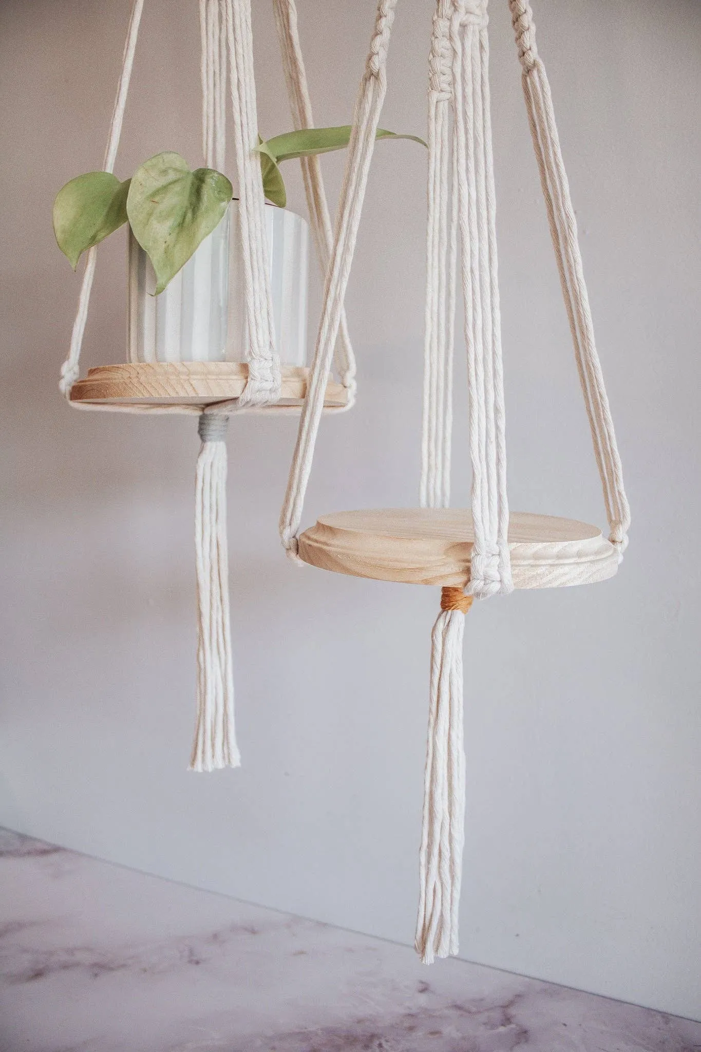 Macrame Hanger with Round Shelf