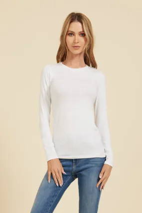 Majestic Long Sleeve Viscose Crewneck in Blanc/White