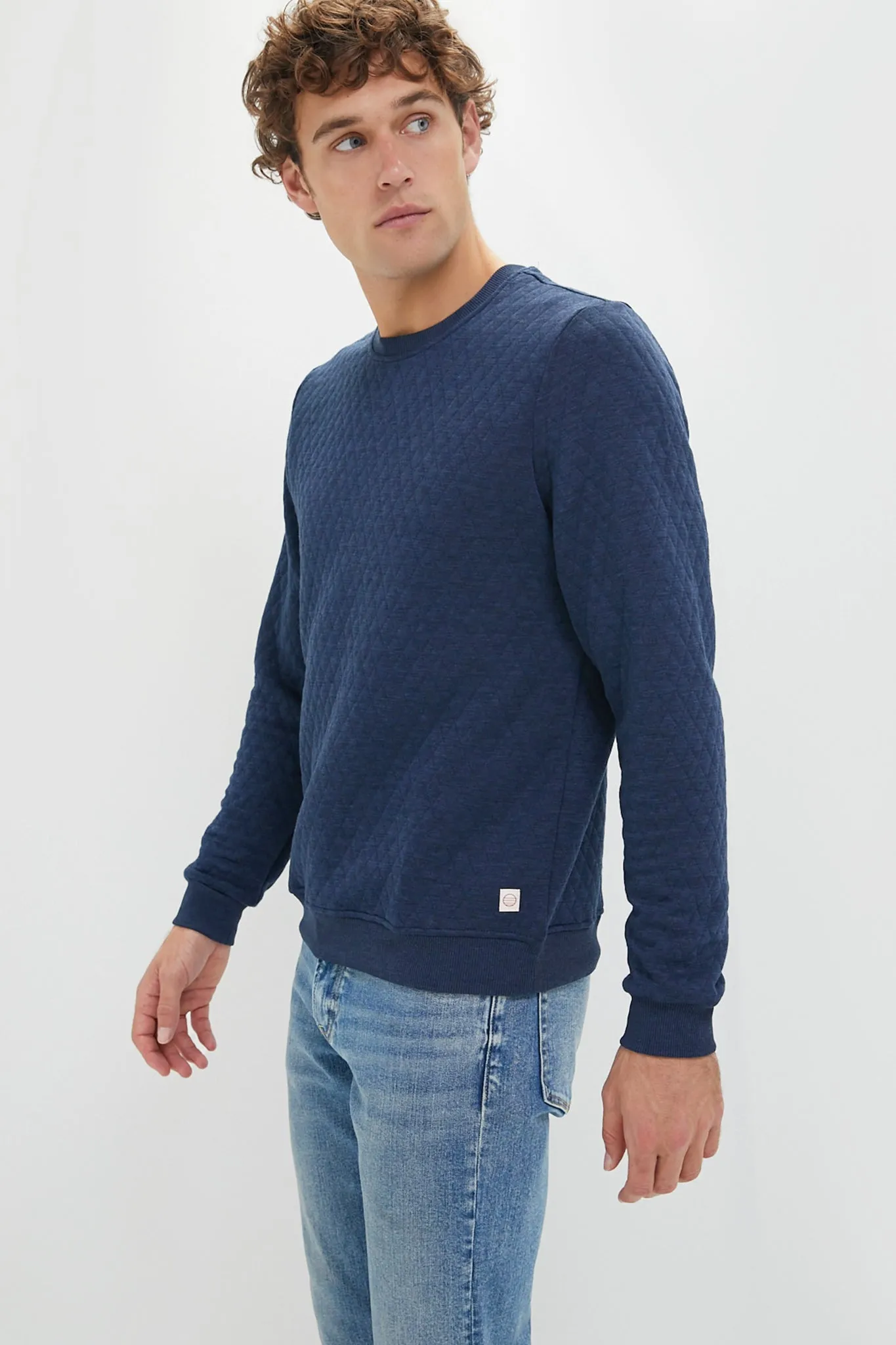 Mid Blue Corbet Quilted Crewneck Sweater