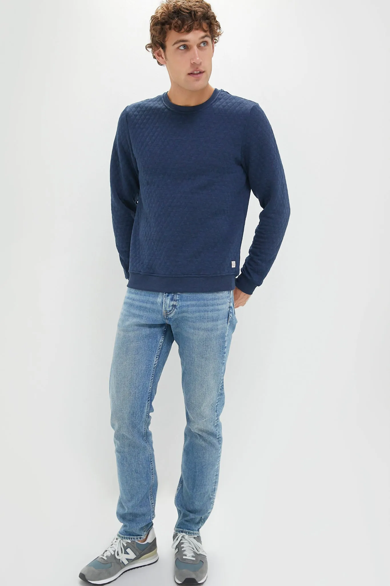 Mid Blue Corbet Quilted Crewneck Sweater