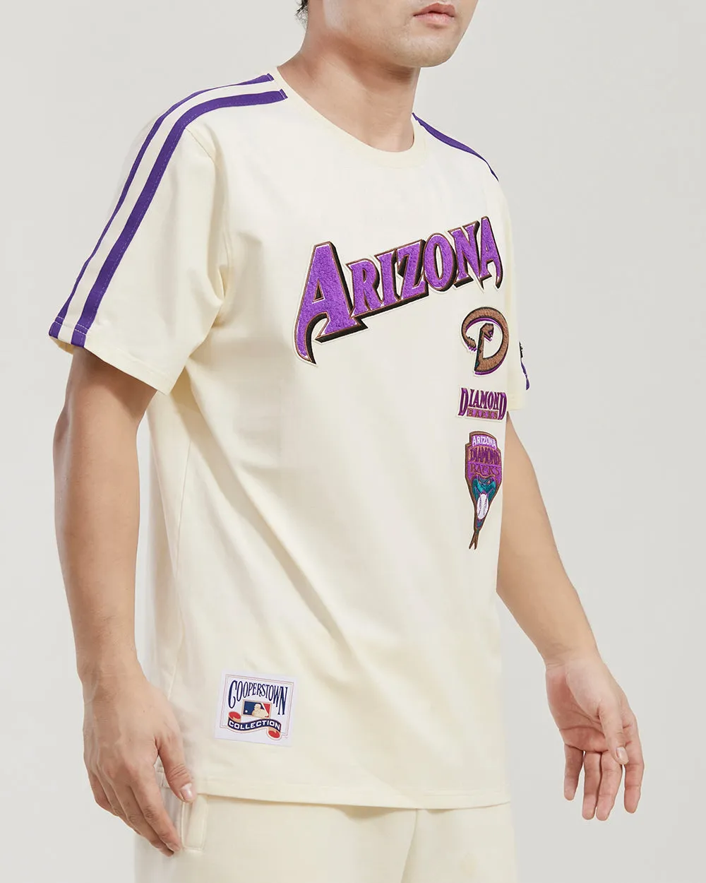 MLB ARIZONA DIAMONDBACKS RETRO CLASSIC MEN'S STRIPED TOP (EGGSHELL/ PURPLE)