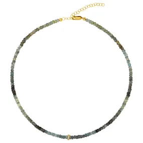 Moss Aqua with Pave Diamond Rondelle Necklace