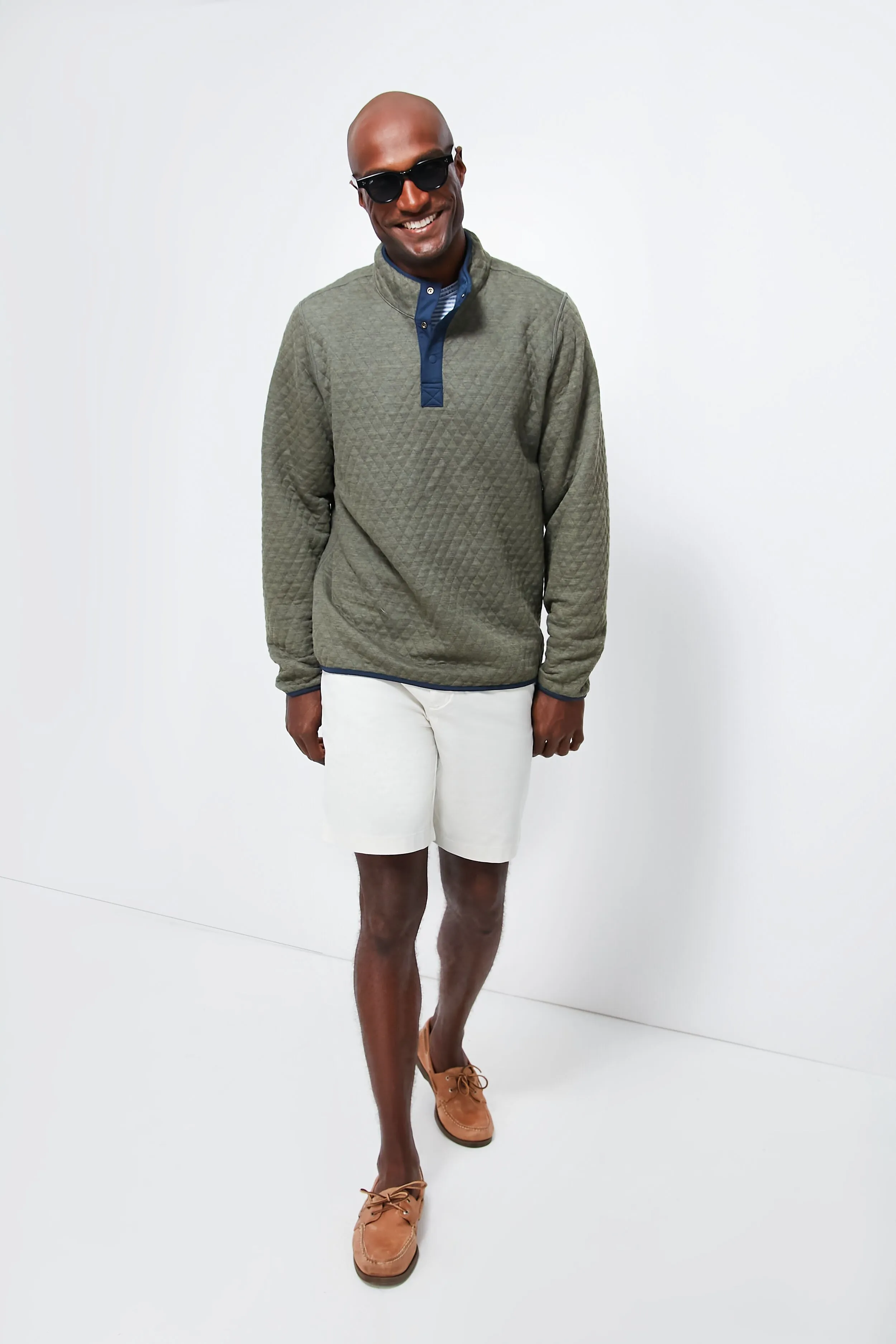 Navy Olive Heather Corbet Reversible Pullover