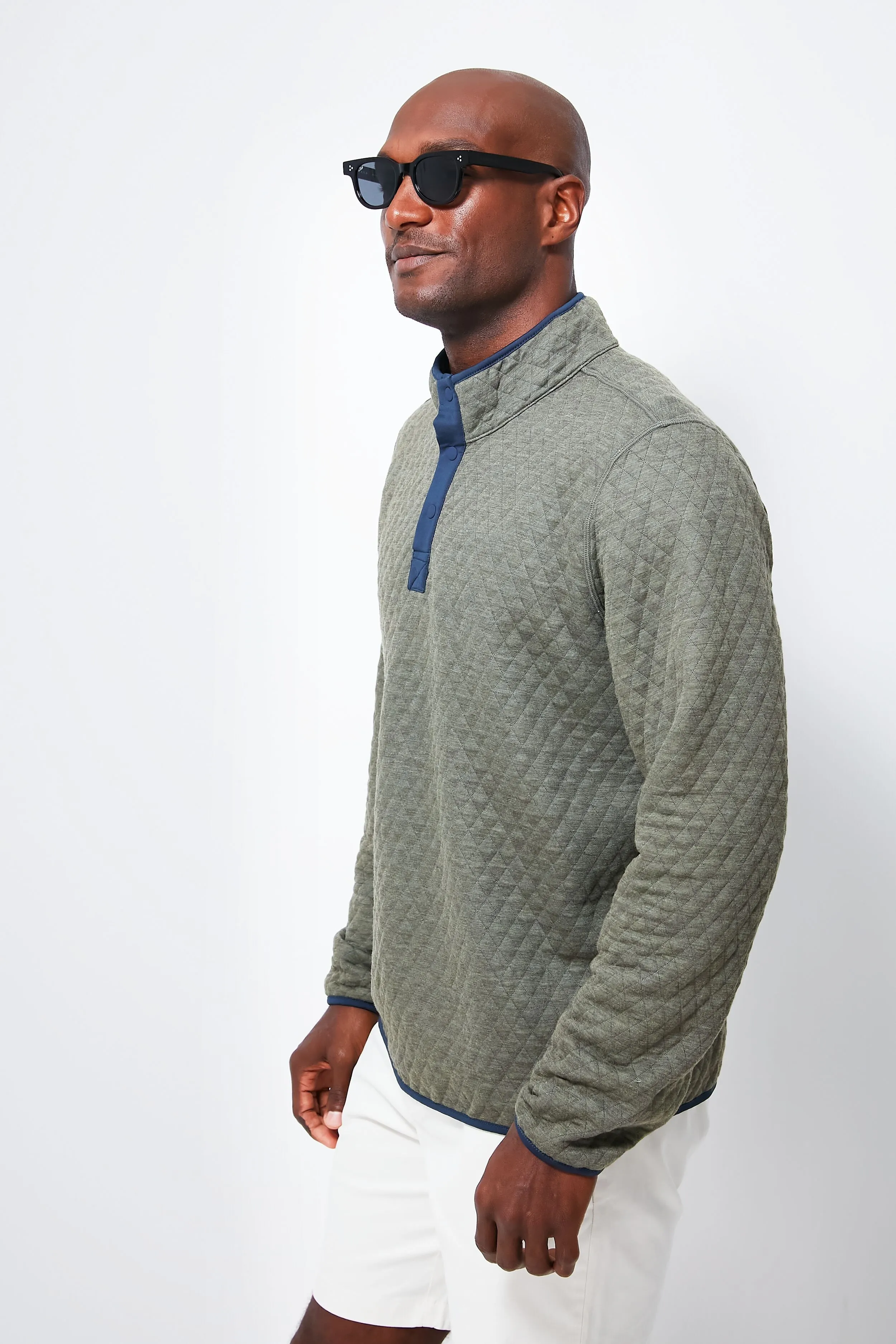 Navy Olive Heather Corbet Reversible Pullover