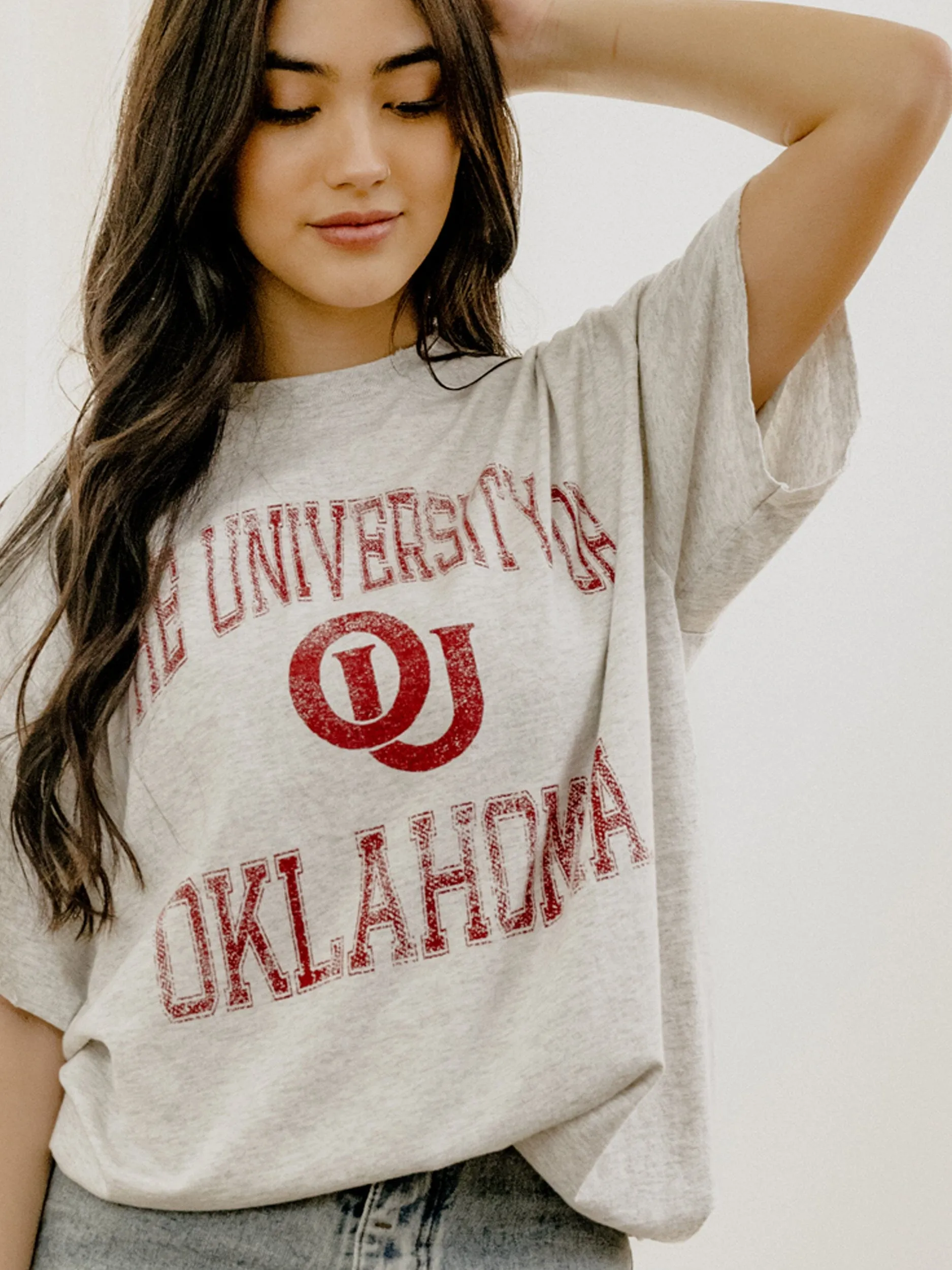 OU Sooners Vintage Sport Ash Gray Thrifted Tee