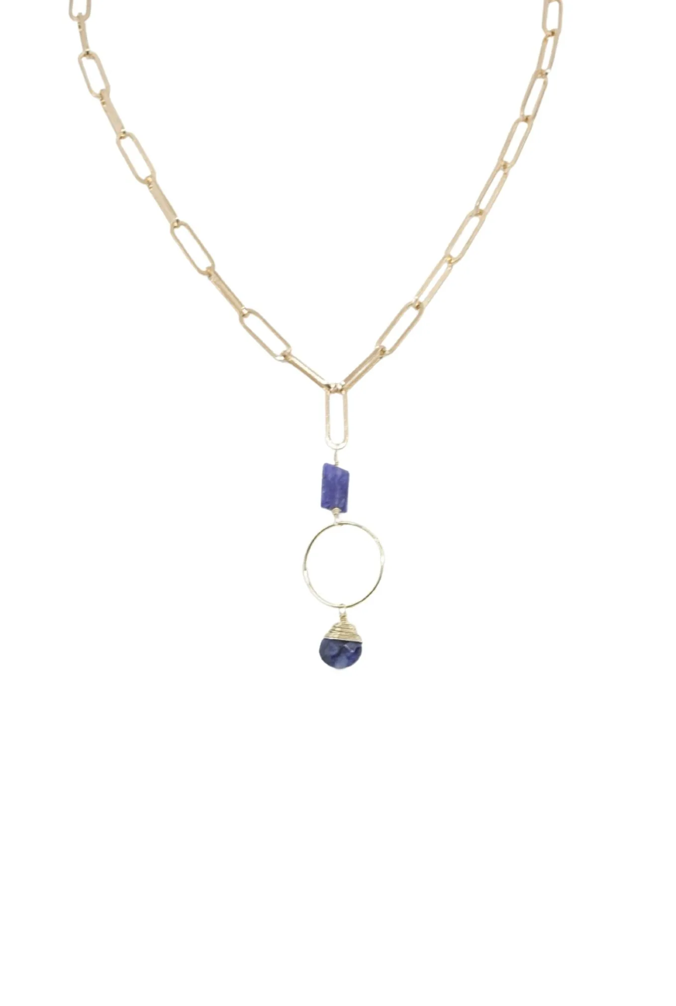 Paperclip Necklace with Sapphire Hoop Accent