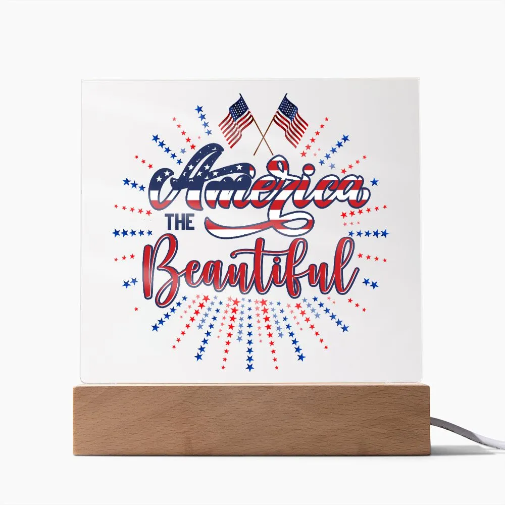 Patriotic America the Beautiful 4th of July USA Flag Acrylic Plaque Decor