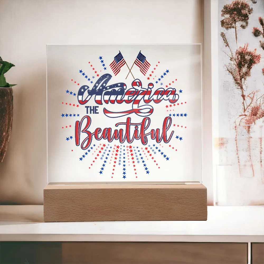 Patriotic America the Beautiful 4th of July USA Flag Acrylic Plaque Decor