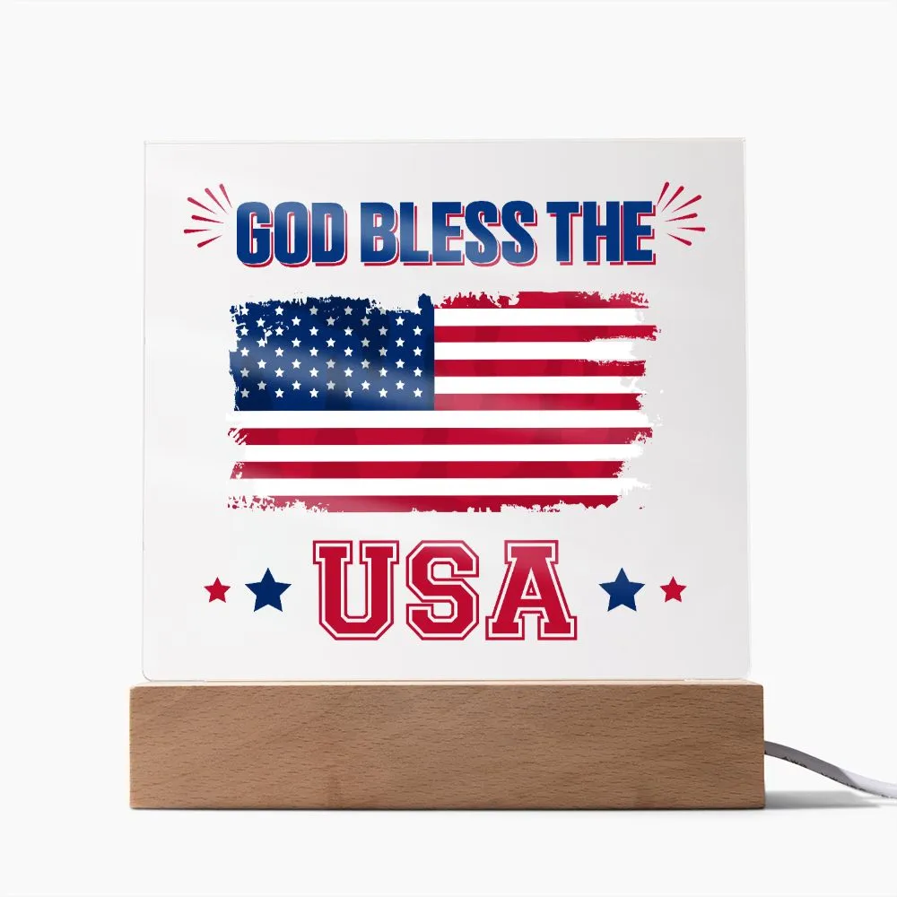 Patriotic Indenpendence Day God Bless the USA 4th of July USA Flag Acrylic Plaque Decor