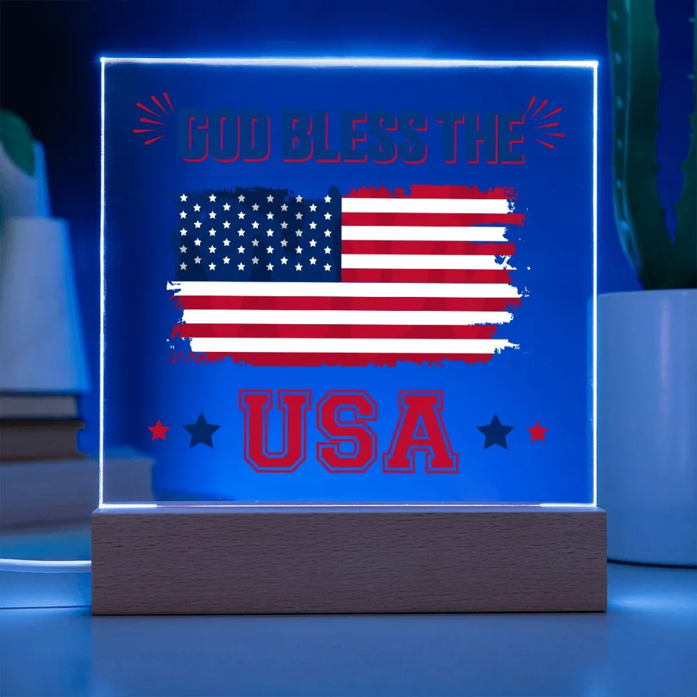 Patriotic Indenpendence Day God Bless the USA 4th of July USA Flag Acrylic Plaque Decor