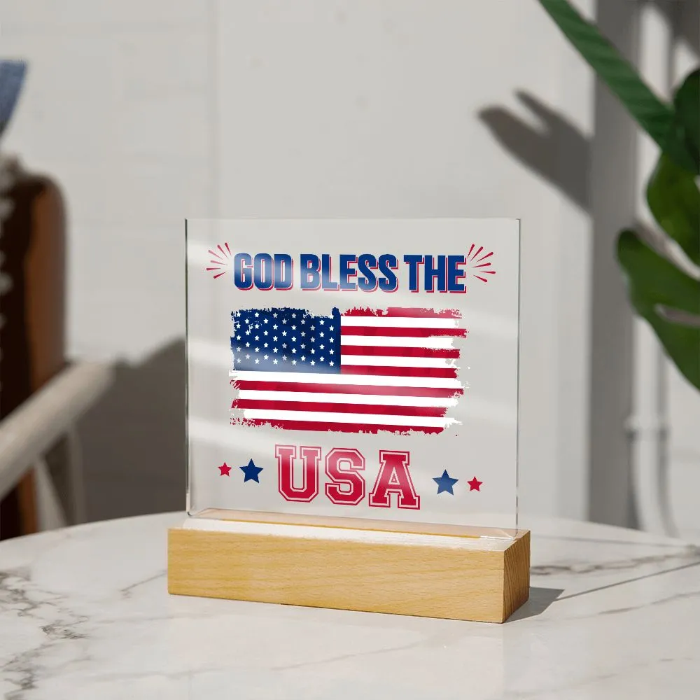 Patriotic Indenpendence Day God Bless the USA 4th of July USA Flag Acrylic Plaque Decor