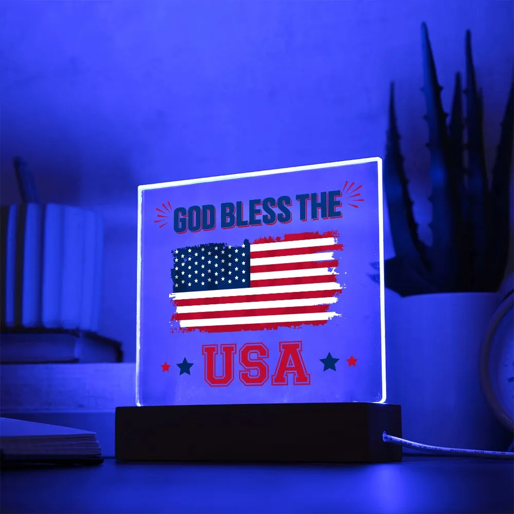 Patriotic Indenpendence Day God Bless the USA 4th of July USA Flag Acrylic Plaque Decor