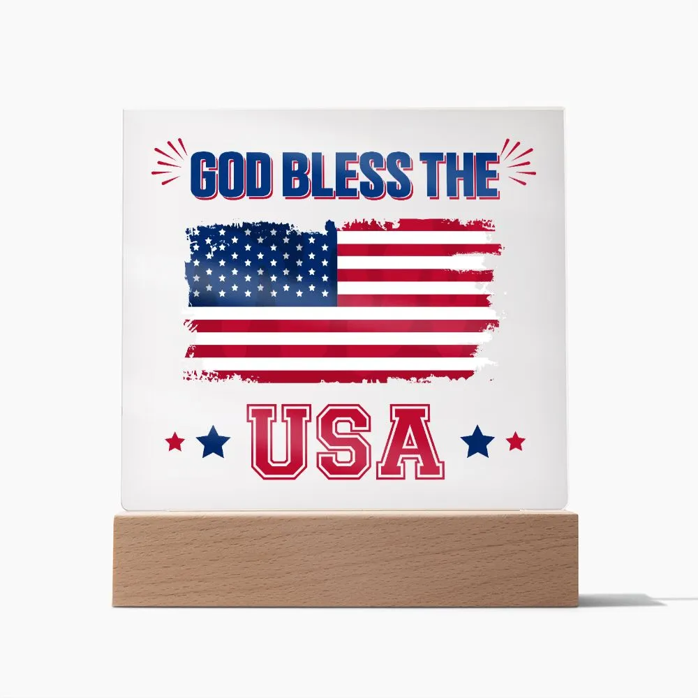 Patriotic Indenpendence Day God Bless the USA 4th of July USA Flag Acrylic Plaque Decor