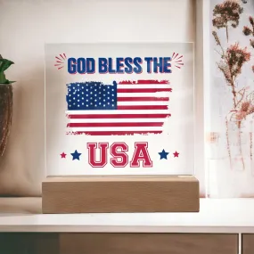 Patriotic Indenpendence Day God Bless the USA 4th of July USA Flag Acrylic Plaque Decor