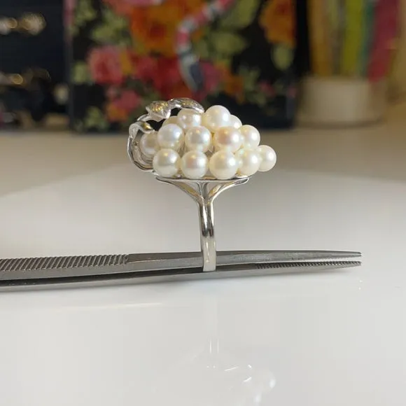 pearl grape ring set in 14k white gold—60’s vintage