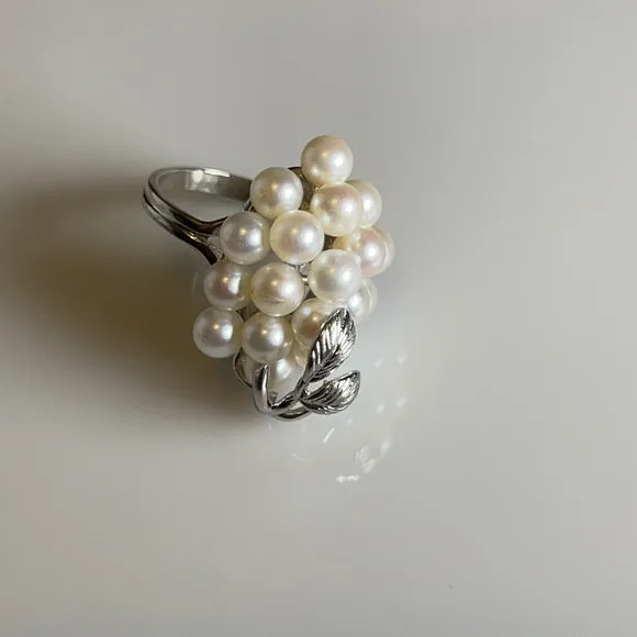 pearl grape ring set in 14k white gold—60’s vintage