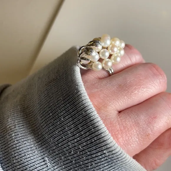 pearl grape ring set in 14k white gold—60’s vintage