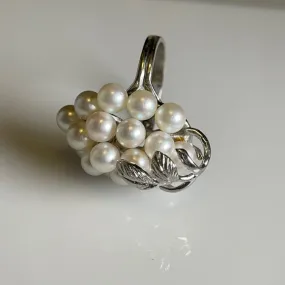 pearl grape ring set in 14k white gold—60’s vintage