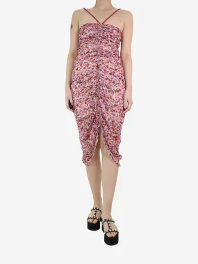 Pink printed georgette midi dress - size FR 38