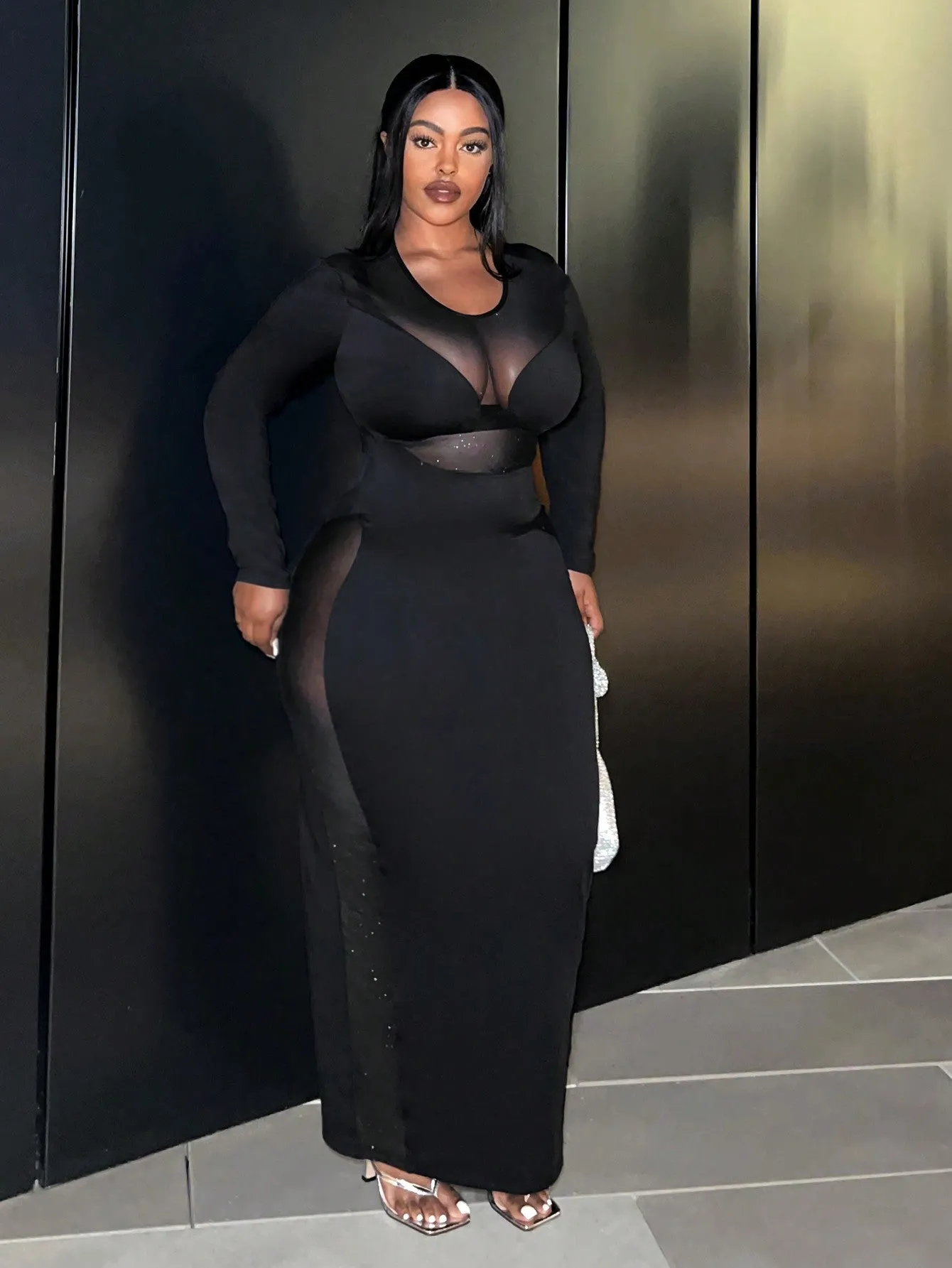 Plus High Waist Mesh Pencil Dress