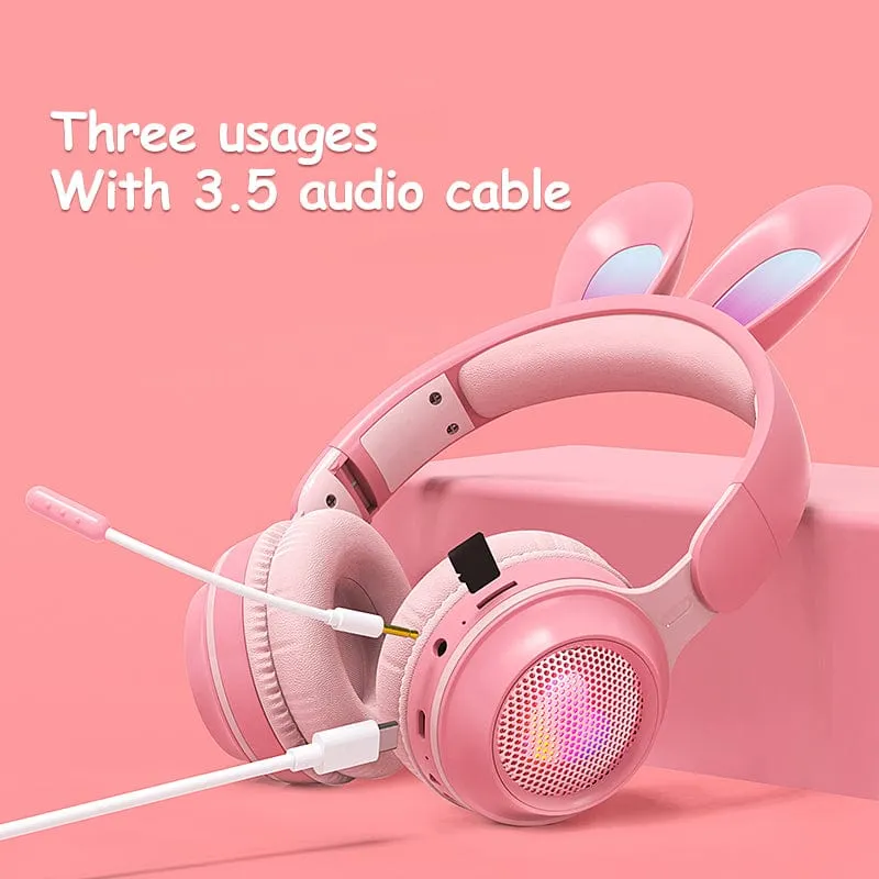 Rabbit Ear Headphones Wireless Luminous Extendable Headphones