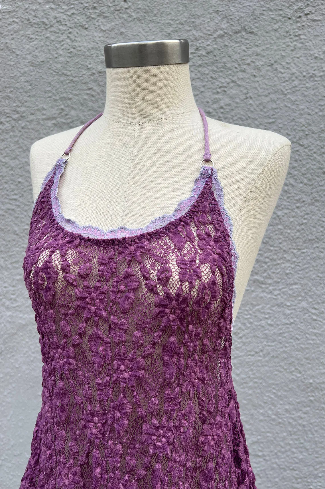 READY TO SHIP One of a Kind Upcycled Purple Lace Slip Dress