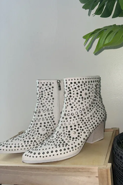 Rhinestone Cowgirl Booties - White