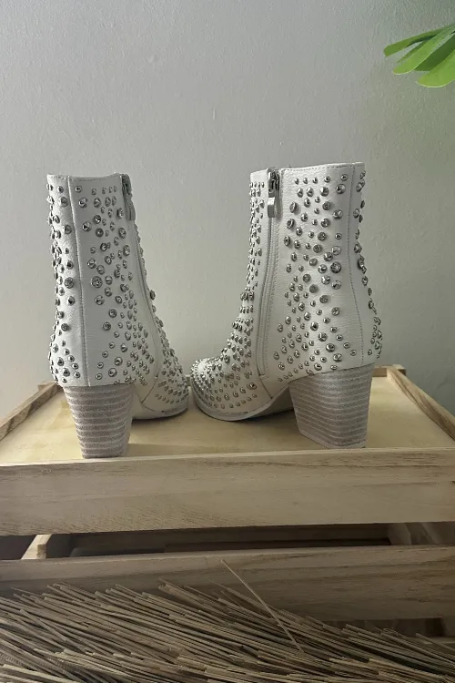 Rhinestone Cowgirl Booties - White