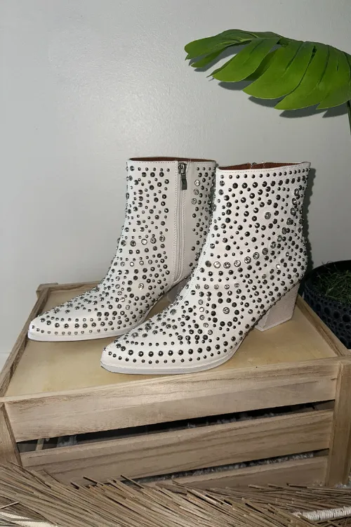 Rhinestone Cowgirl Booties - White