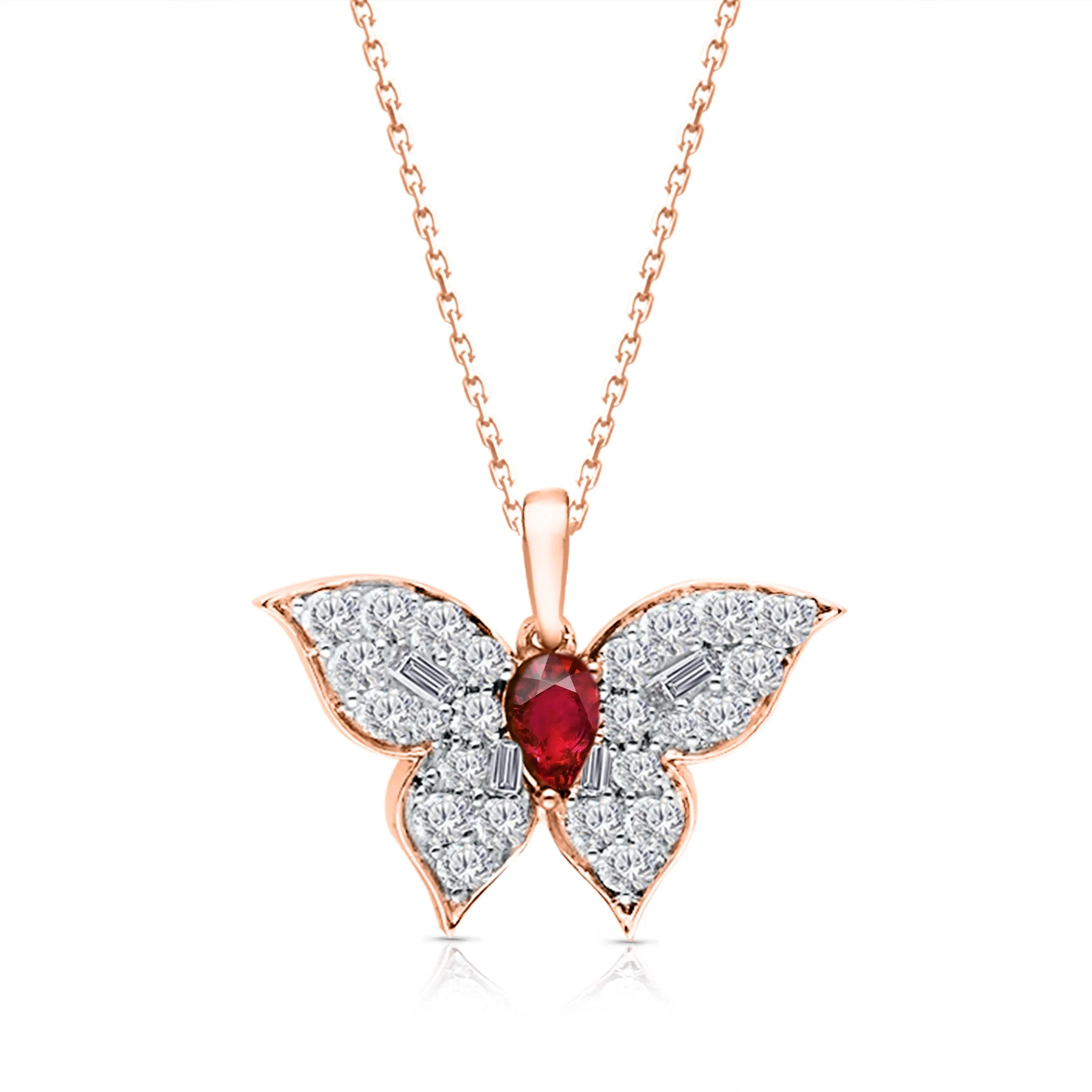 Rose Gold Ruby & White Diamond Butterfly Pendant