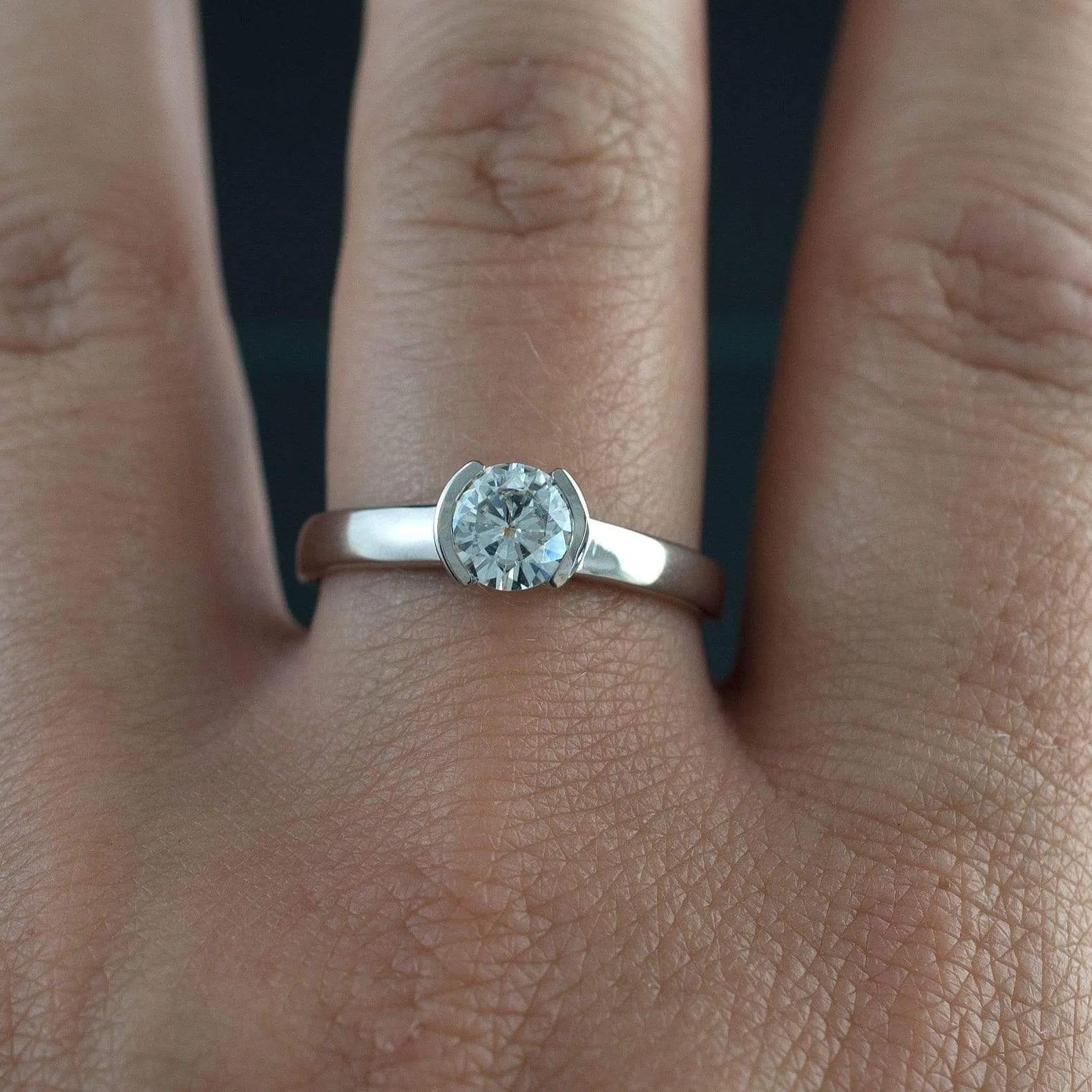 Round Brilliant Moissanite Modified Tension Solitaire Engagement Ring