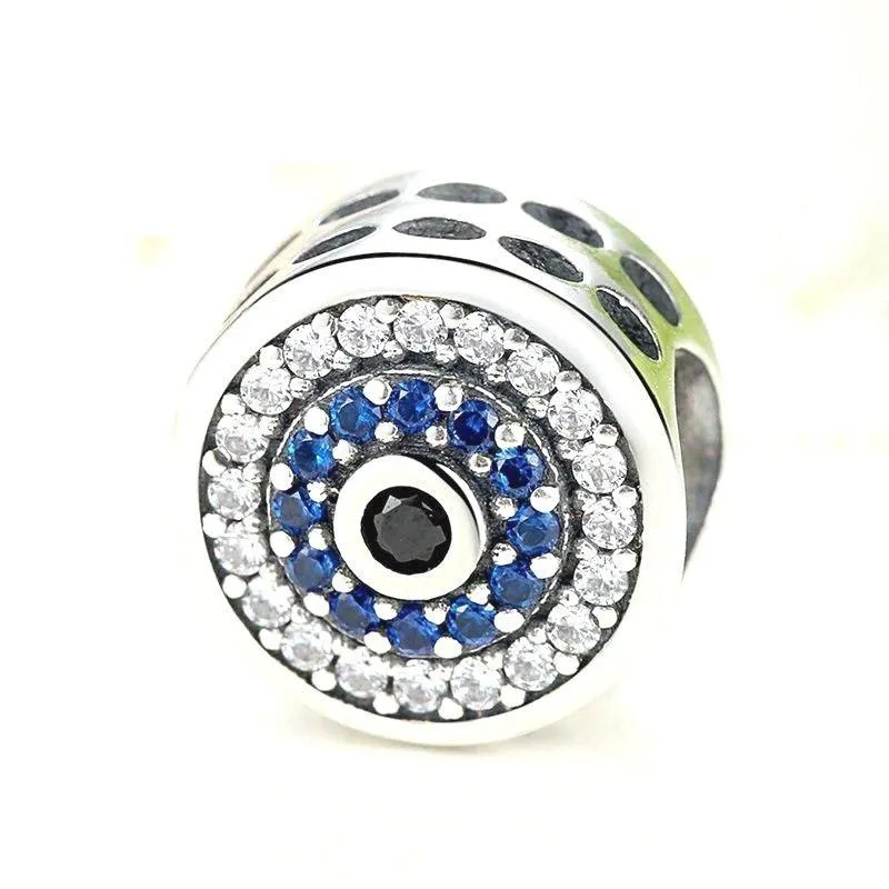 Samsara Blue & White Cubic Zirconia Charm 925 Sterling Silver