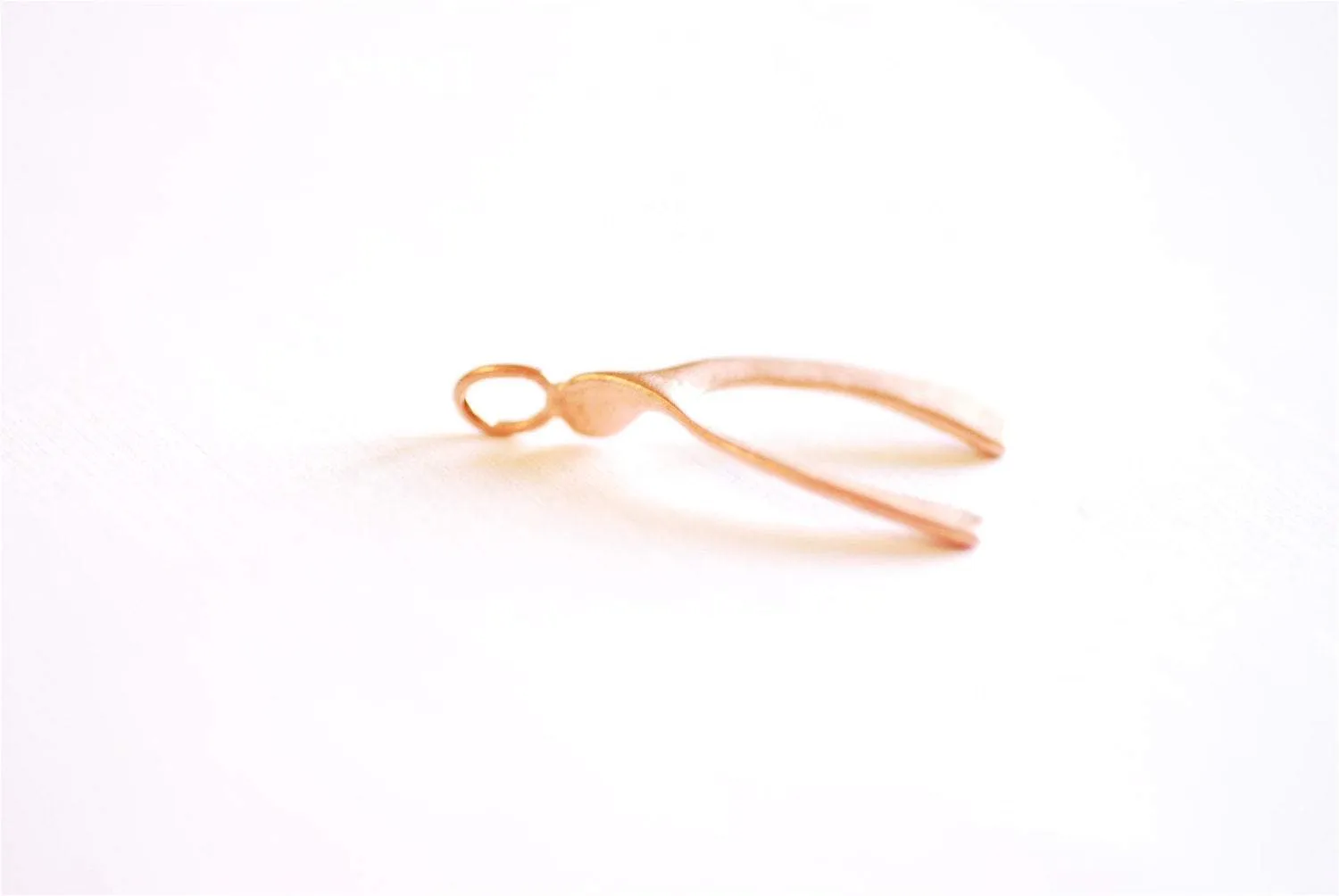 Shiny Pink Rose Gold Vermeil Wishbone Charm Pendant- 18k gold plated Sterling Silver, Rose Gold Wishbone Charm, Large Chicken Bone, 234