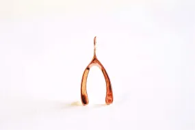 Shiny Pink Rose Gold Vermeil Wishbone Charm Pendant- 18k gold plated Sterling Silver, Rose Gold Wishbone Charm, Large Chicken Bone, 234