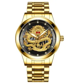 Stainless Steel Created Diamond Dial Ruby Dragon Watch