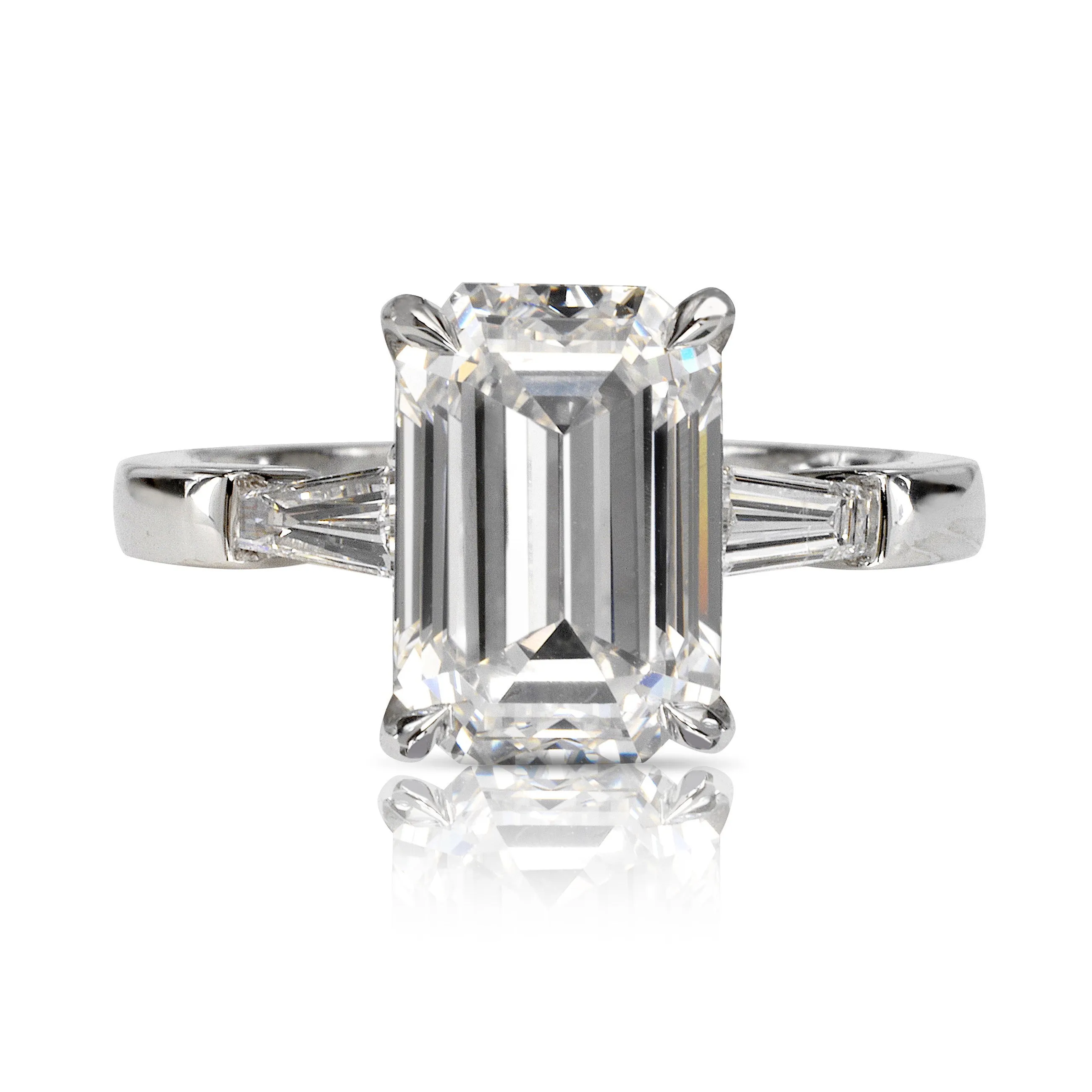 Sue 5 Carat Emerald Cut F VVS2 Diamond Tapered Baguette Engagement Ring in Platinum. GIA Certified